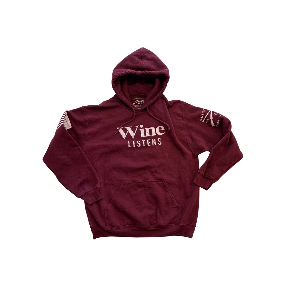 Grunt Style Wine Listens Hoodie Burgundy Maroon Graphic Pullover Sweatshirt M